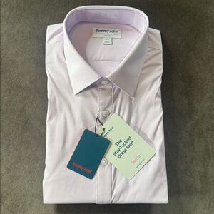 Tommy John Men's Lavender Fog Slim Fit Stay Tucked Dress Shirt Size 16.5 34/35